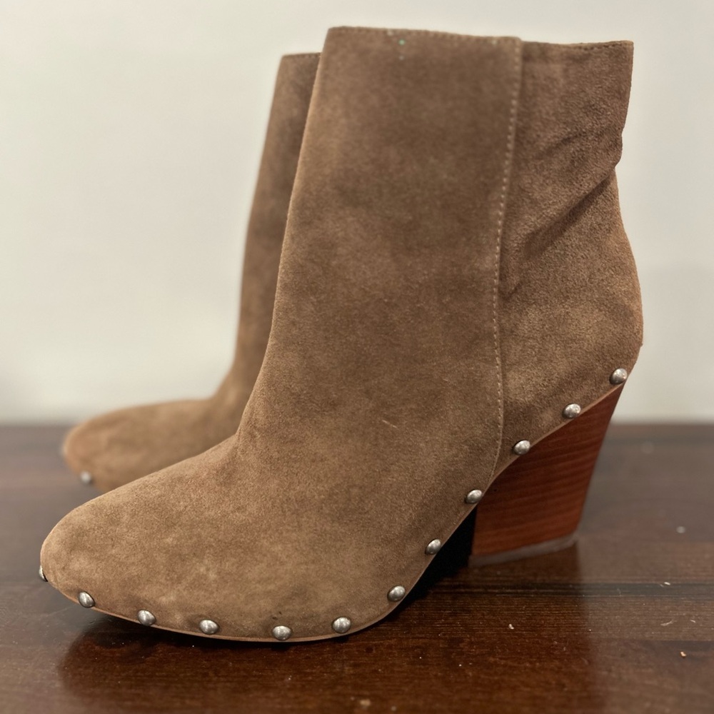 BCBG Brown Suede Heeled Boots with Silver Accents